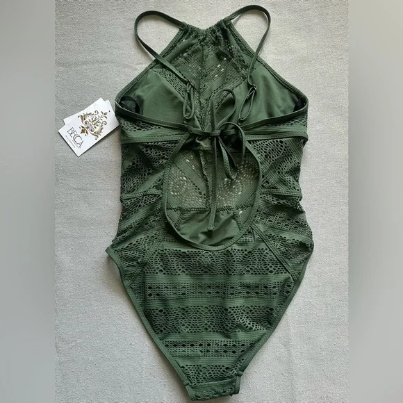 BECCA by Rebecca Virtue Women's Color Play Crochet High Neck One Piece Swimsuit - Picture 5 of 7